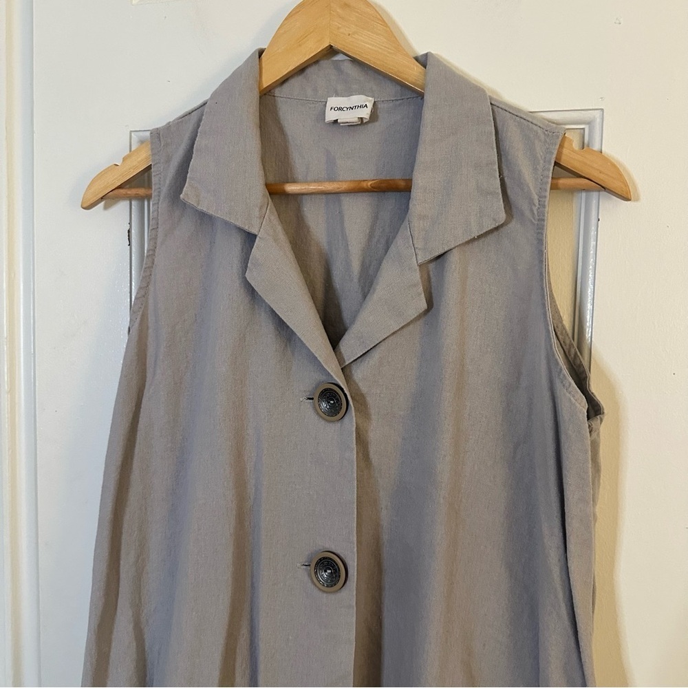 Forcynthia Linen Dress Shark Bite Hem Asymmetrical Boho Lagenlook Artsy Large - Picture 3 of 8
